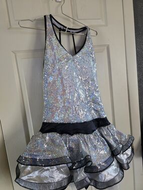 Weissman Silver Sequin Dance Dress with Black Accents